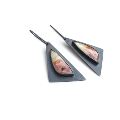 Triangular Agate Oxidized Silver Earrings