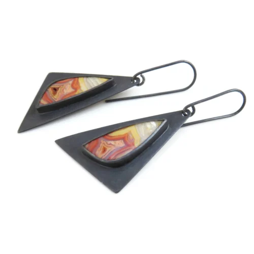 Triangular Agate Oxidized Silver Earrings