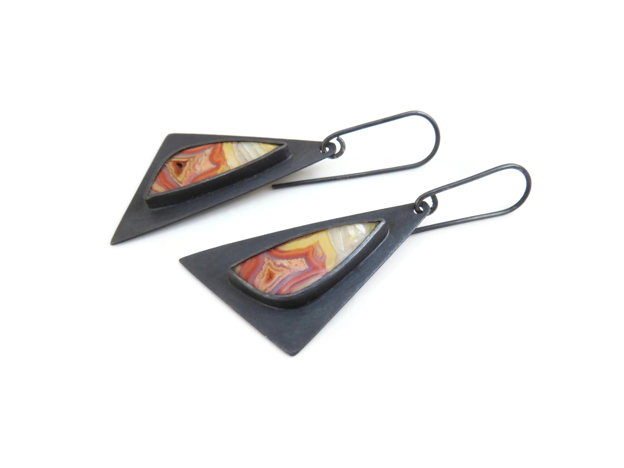 Triangular Agate Oxidized Silver Earrings