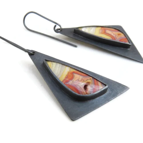 Triangular Agate Oxidized Silver Earrings