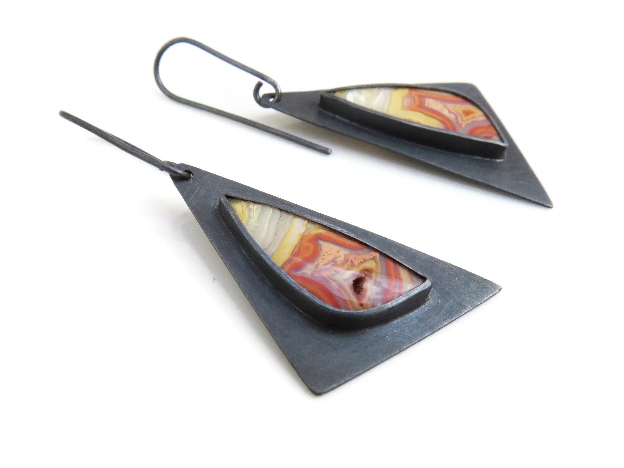 Triangular Agate Oxidized Silver Earrings