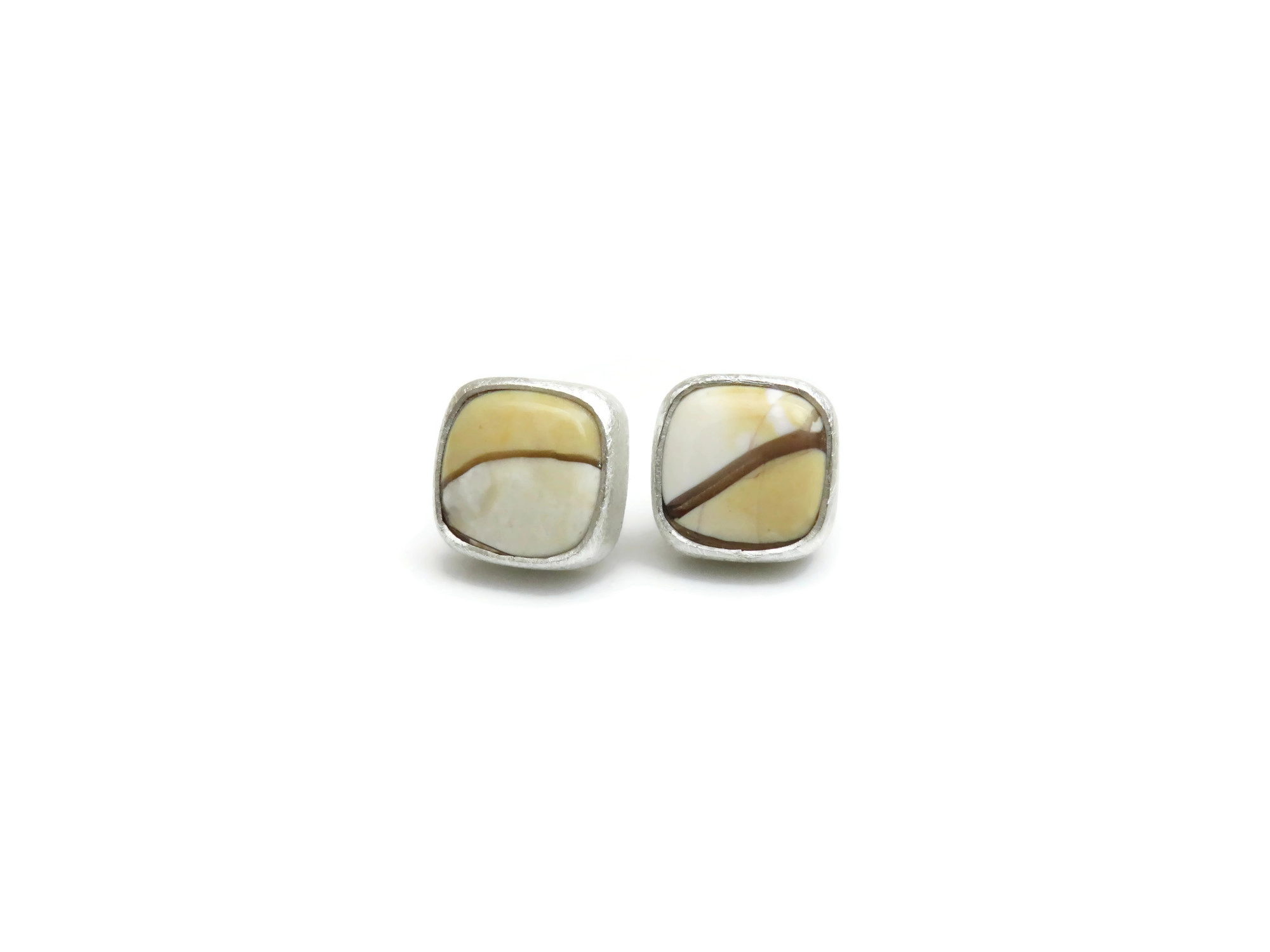 Cute Mookaite Jasper Silver Stud Earrings