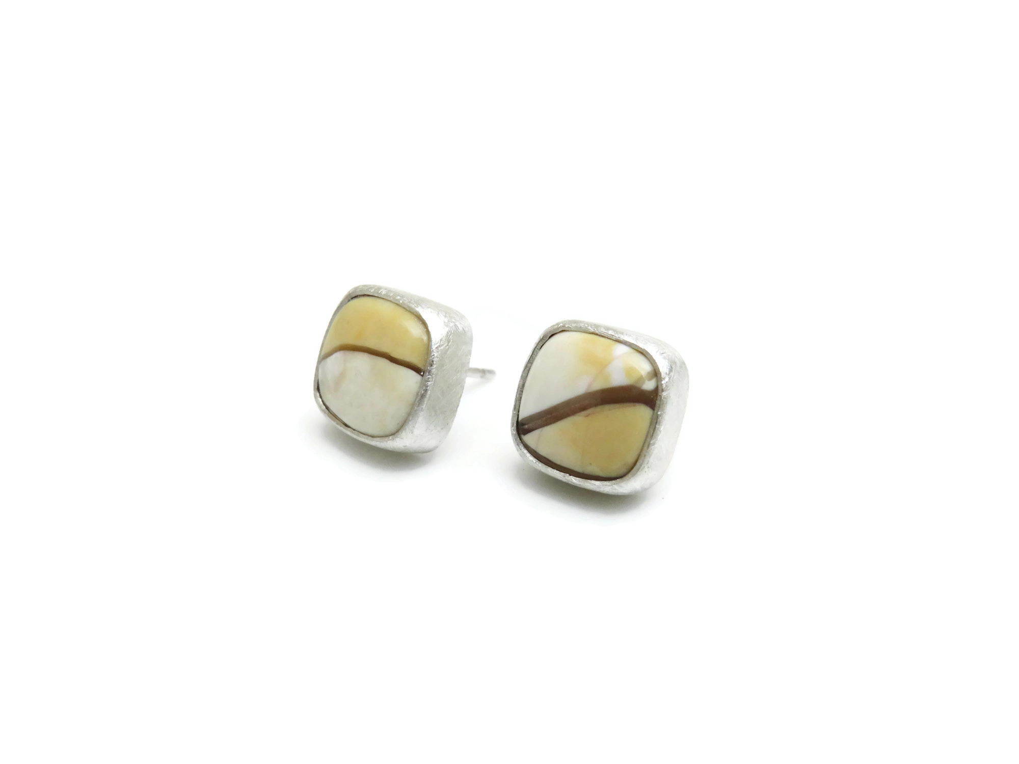 Cute Mookaite Jasper Silver Stud Earrings