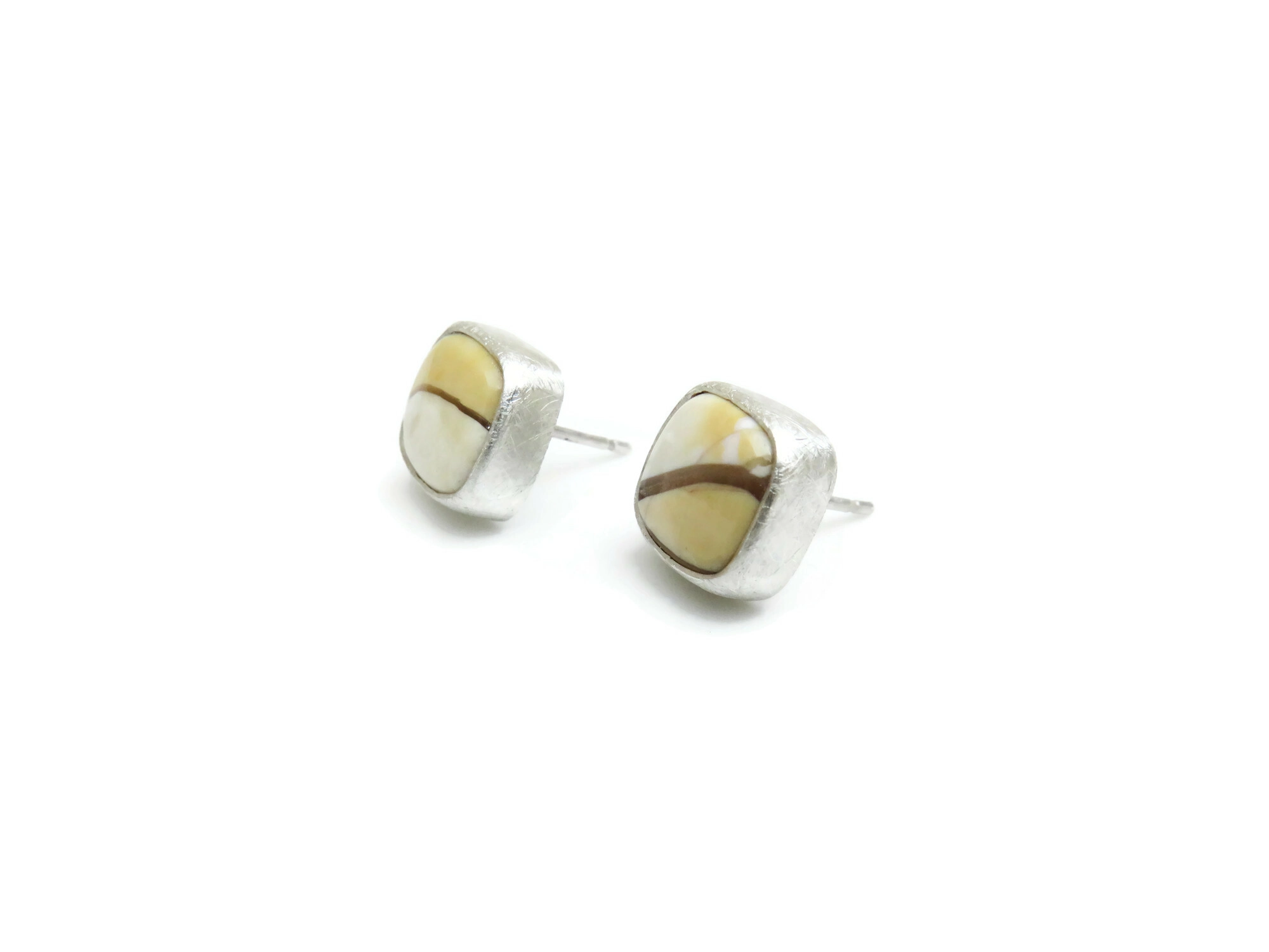 Cute Mookaite Jasper Silver Stud Earrings