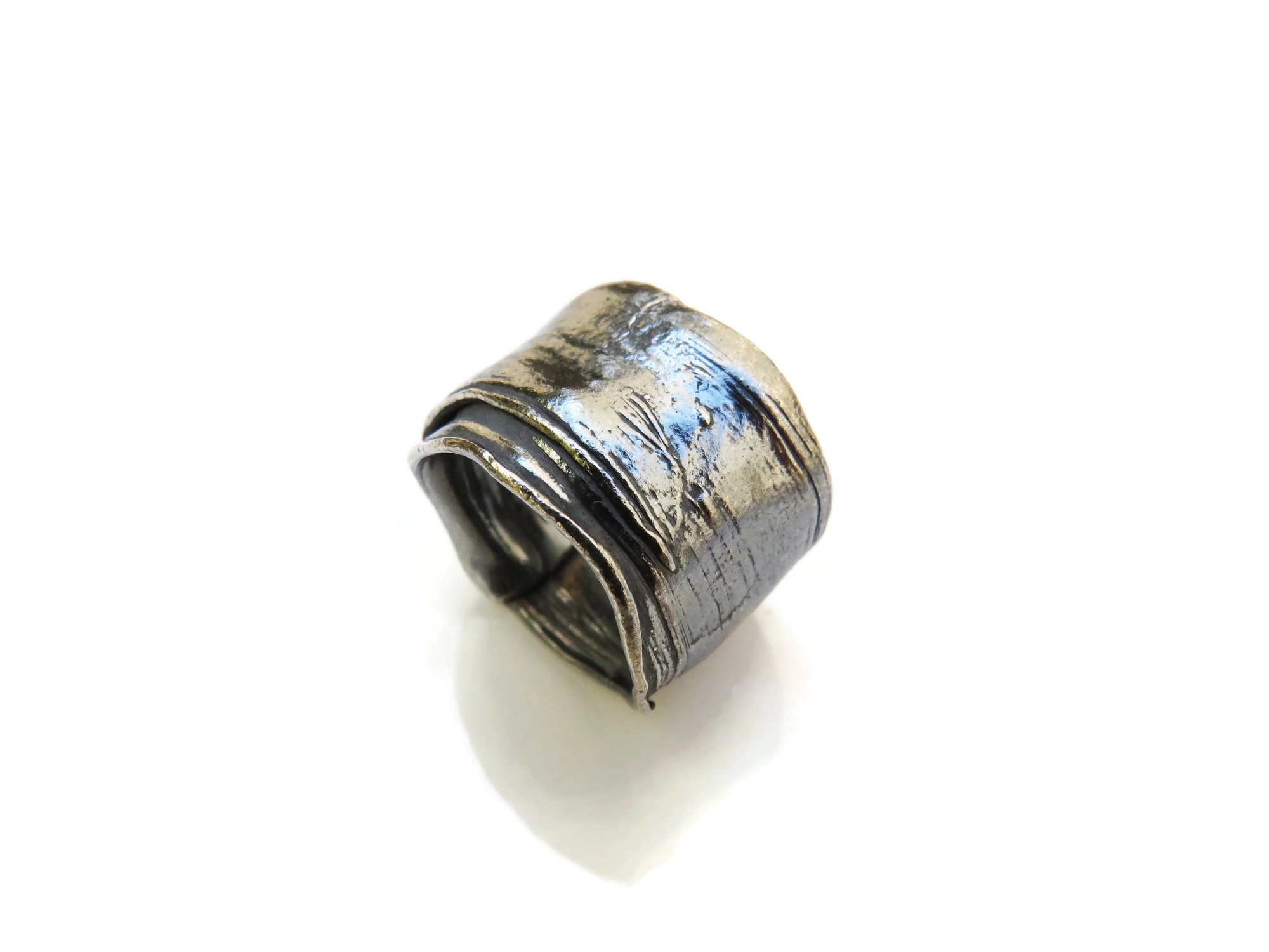 Wide Organic Silver Ring