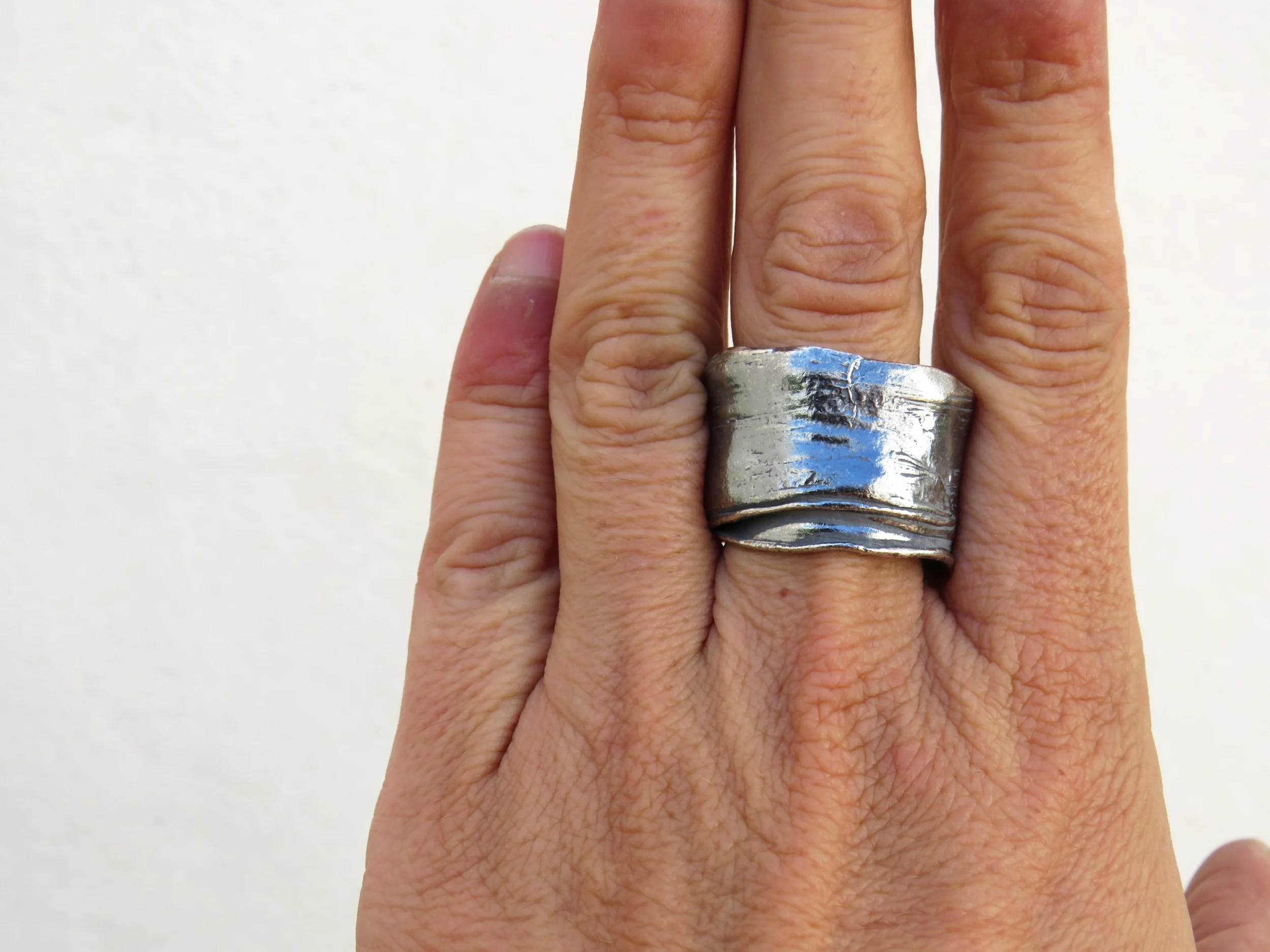 Wide Organic Silver Ring