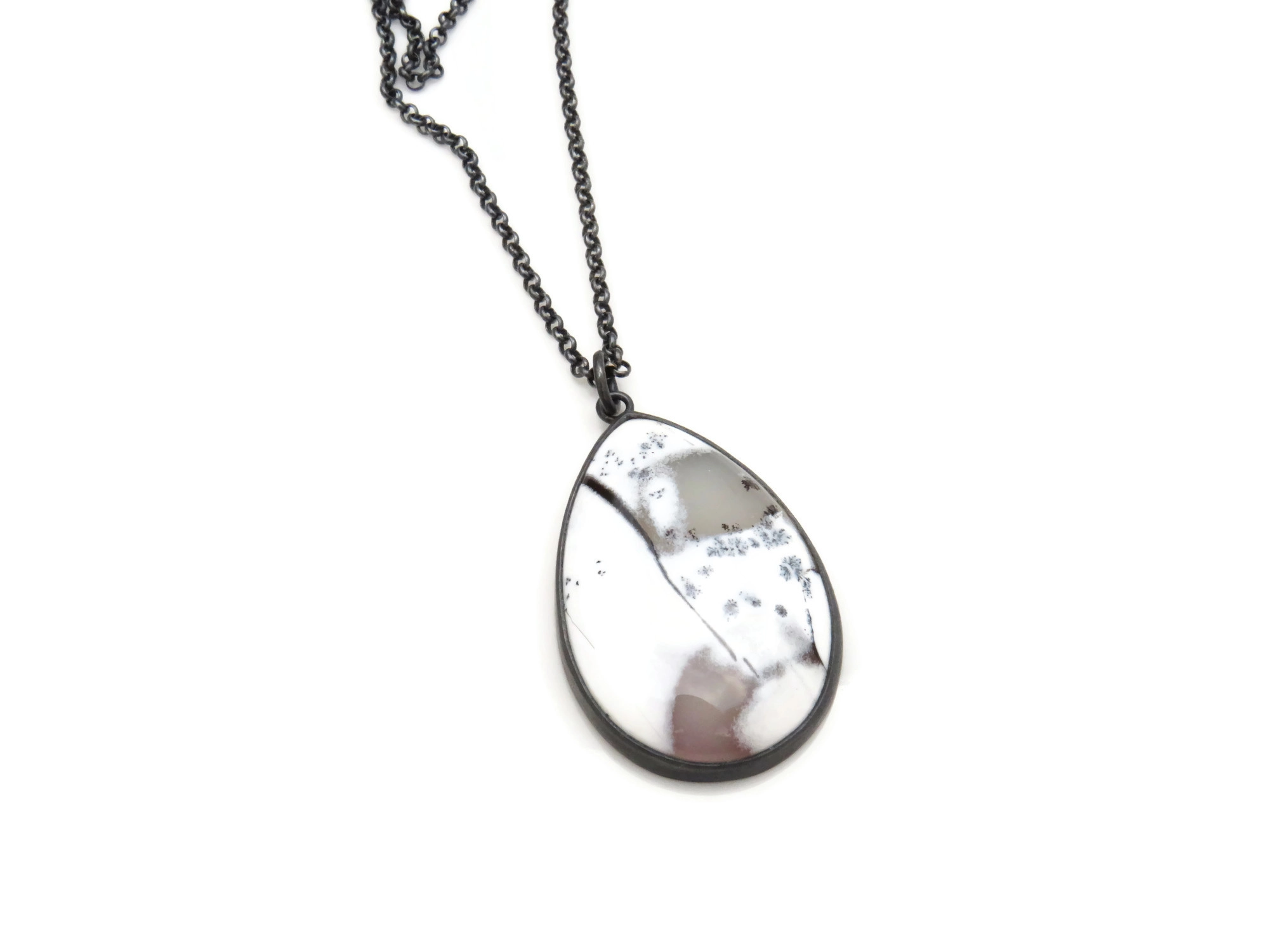 Dendritic Opal Pendant in Oxidized Silver