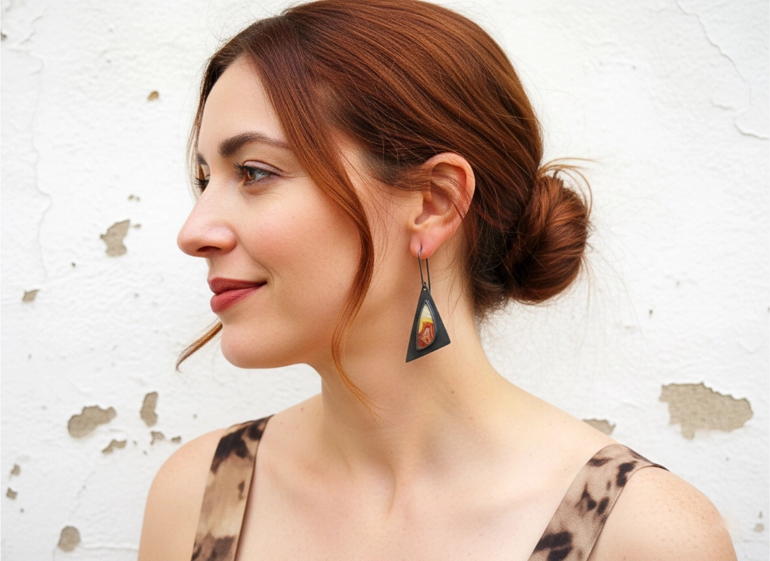 Triangular Agate Oxidized Silver Earrings