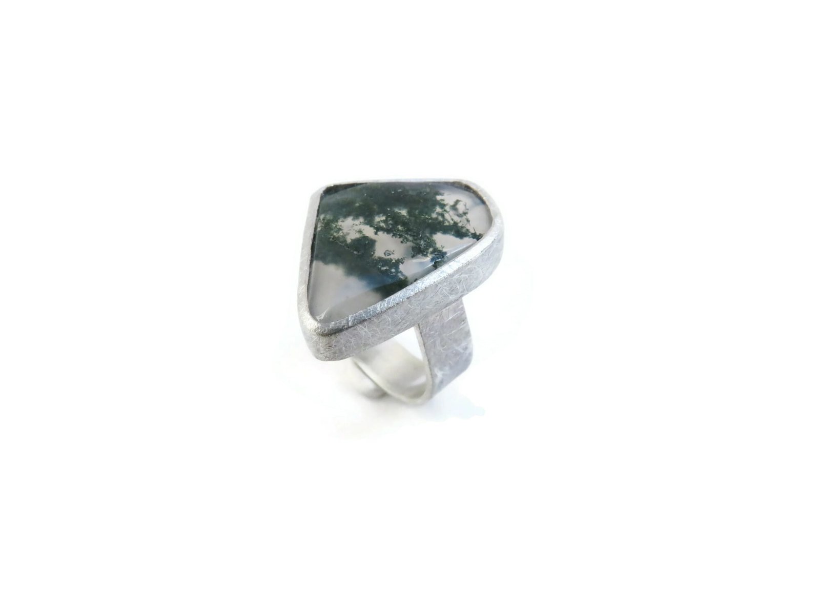 Unique Moss Agate Silver Ring