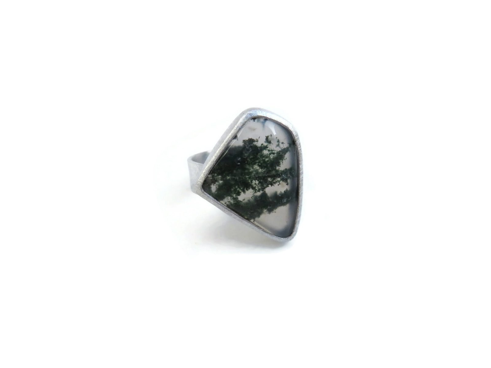 Unique Moss Agate Silver Ring