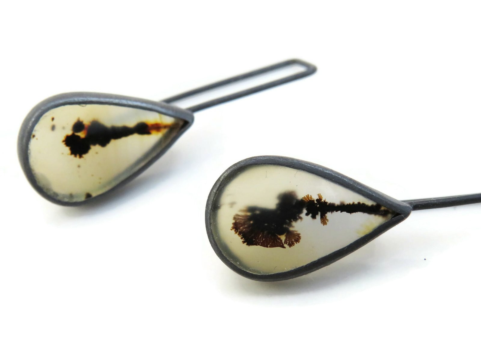 Scenic Agate Oxidized Silver Earrings