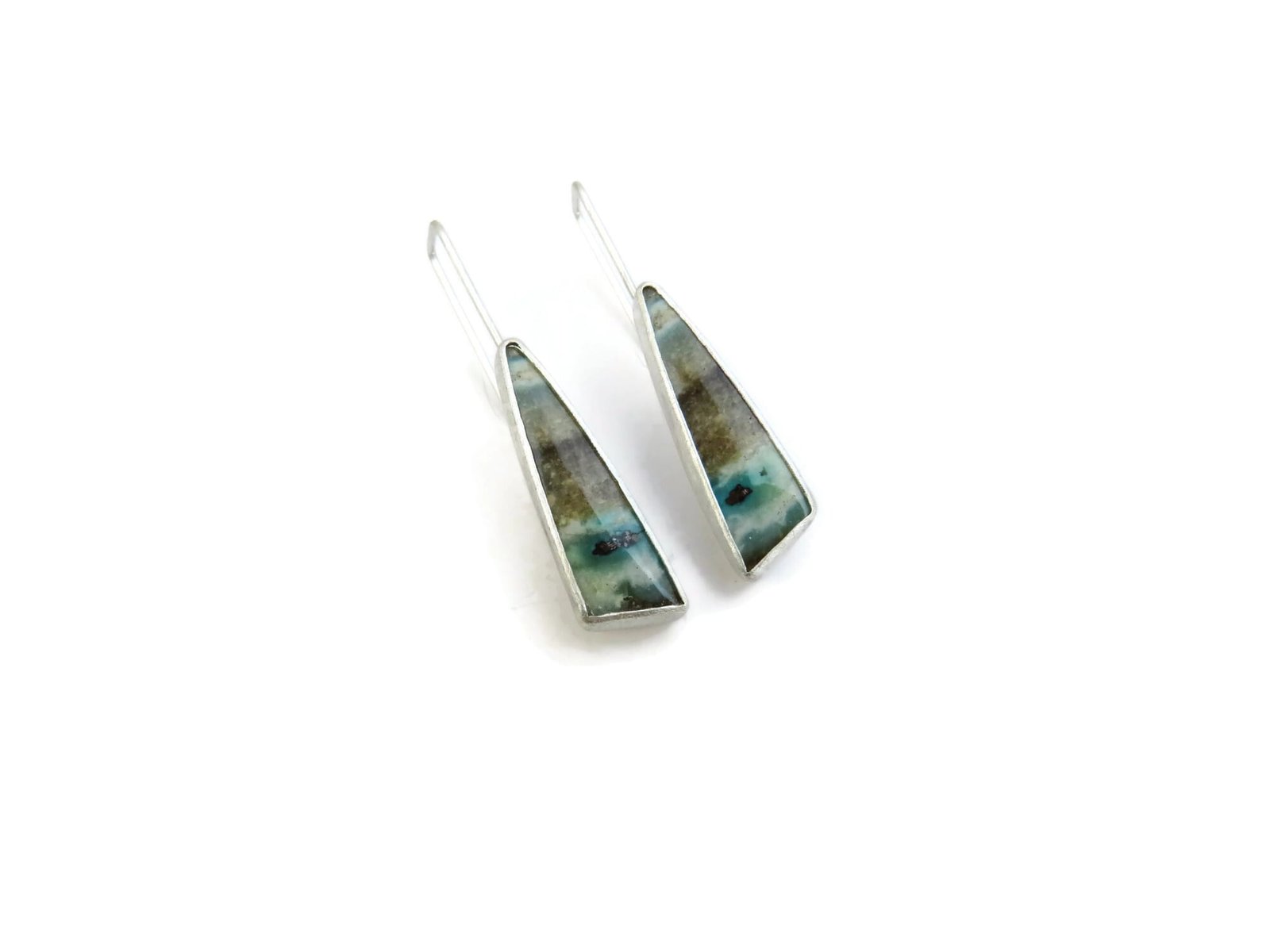 Opalized Wood Silver Dangle Earrings