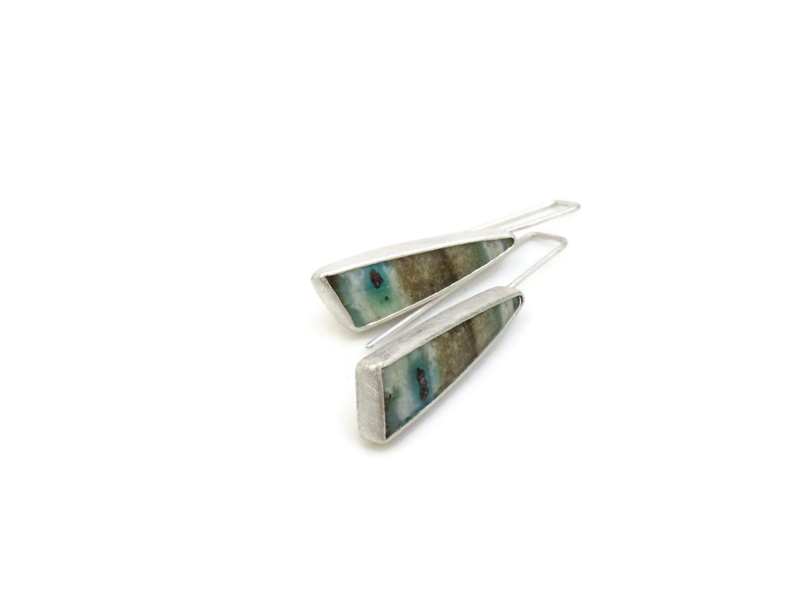 Opalized Wood Silver Dangle Earrings