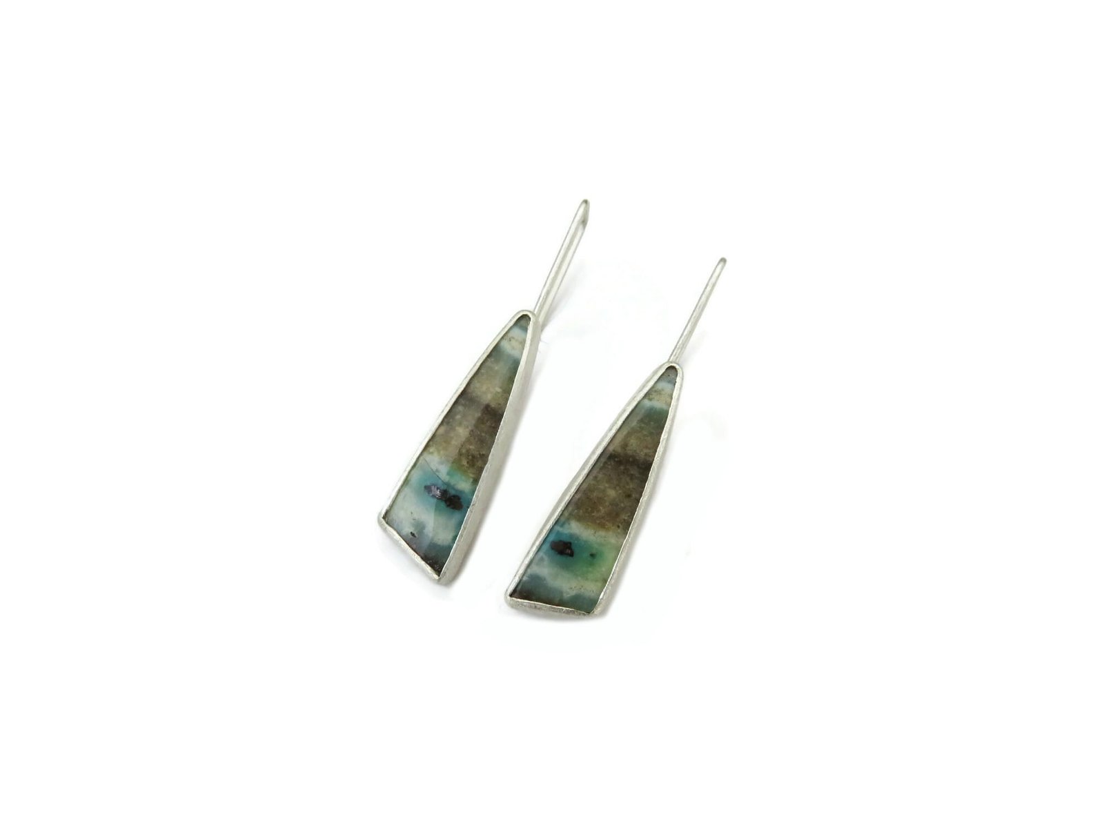 Opalized Wood Silver Dangle Earrings