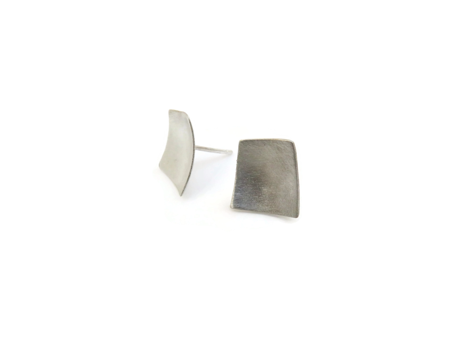 Rectangular Silver Stud Earrings