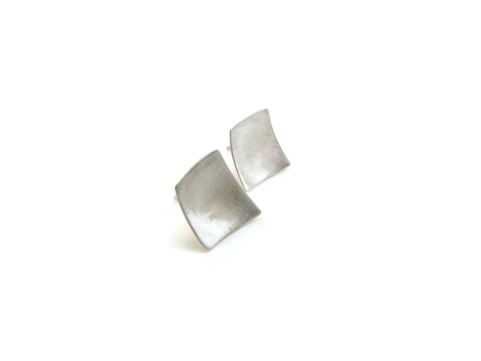 Rectangular Silver Stud Earrings