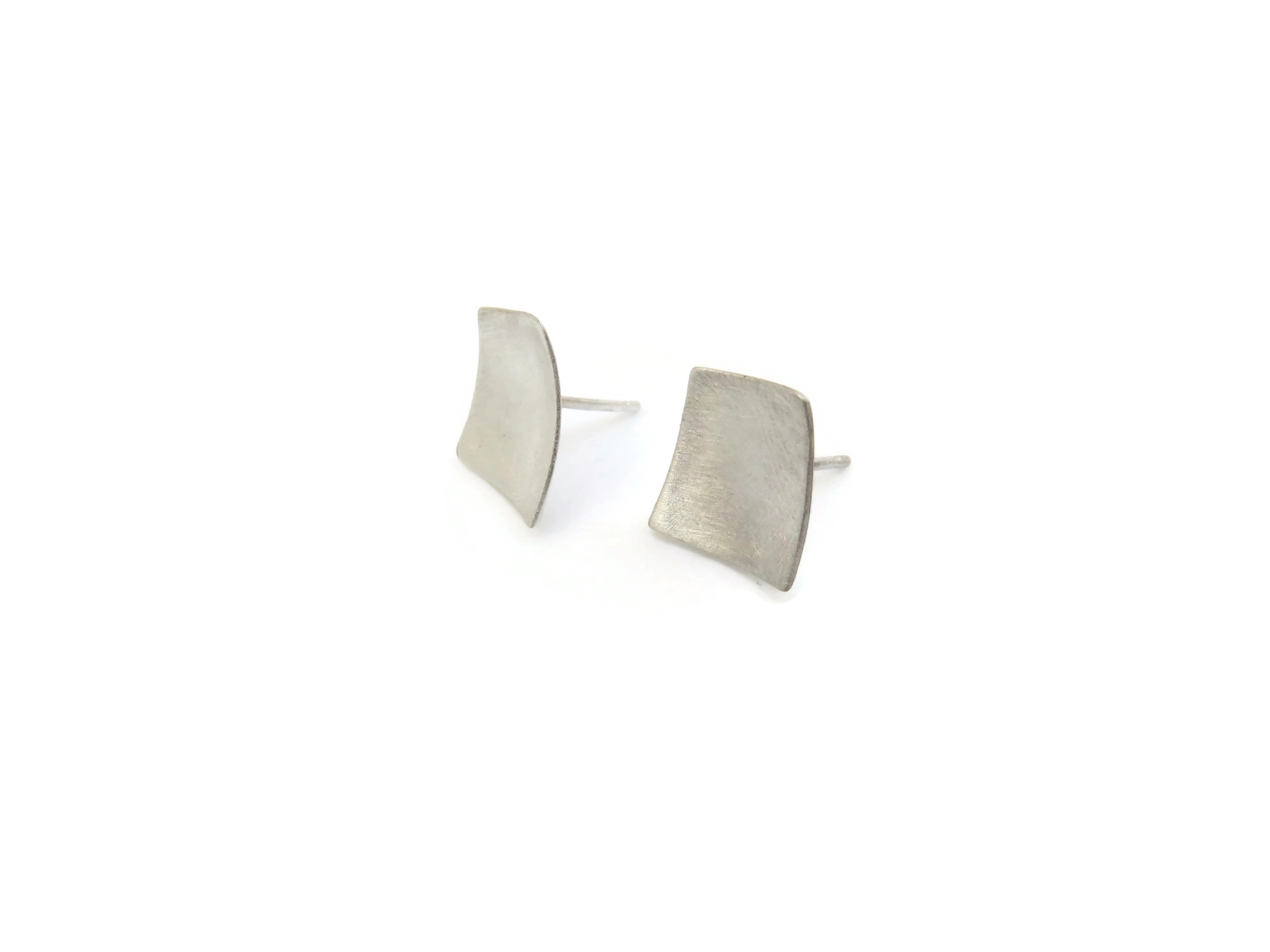 Rectangular Silver Stud Earrings