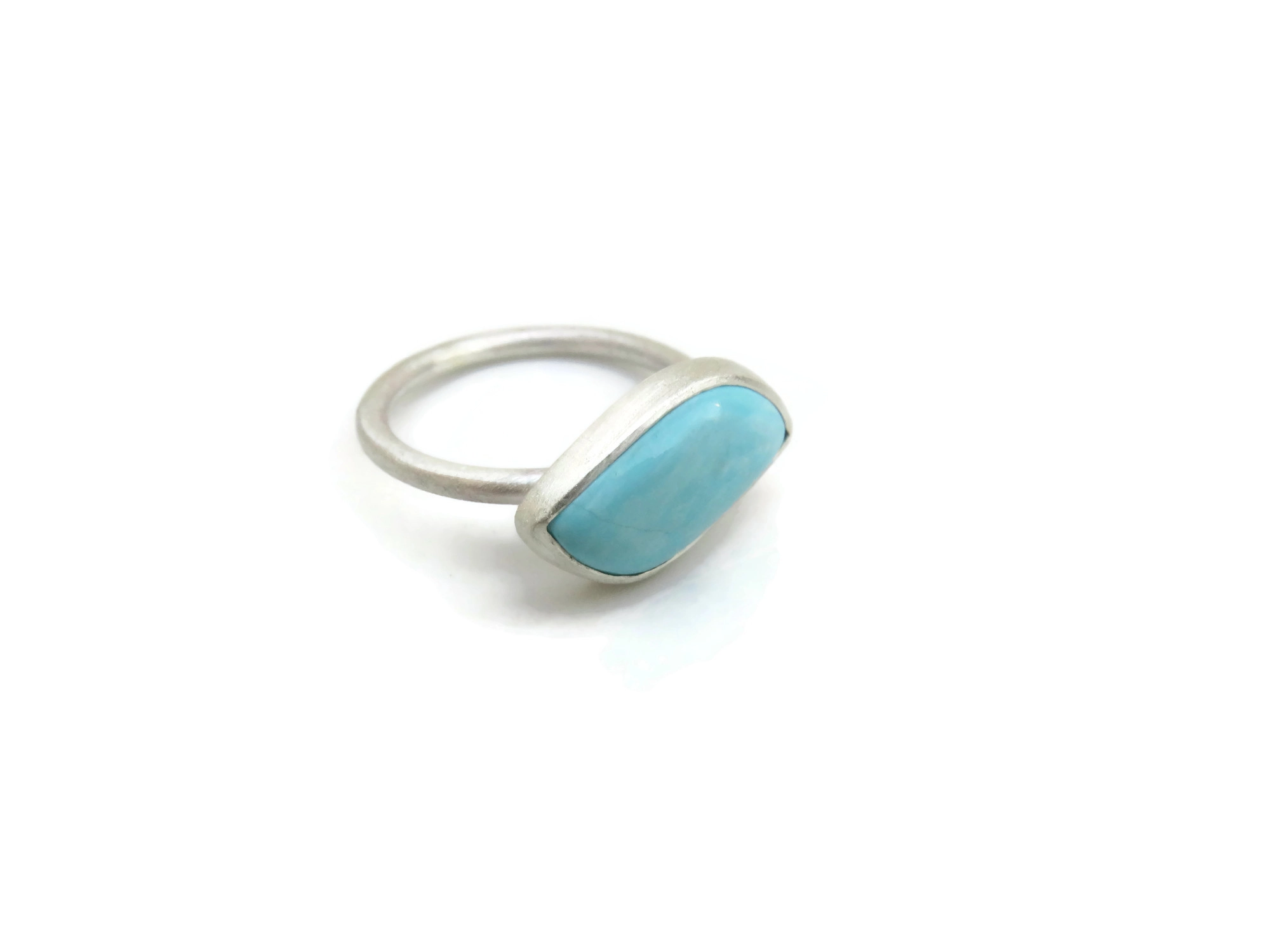 Natural Turquoise Matte Silver Ring