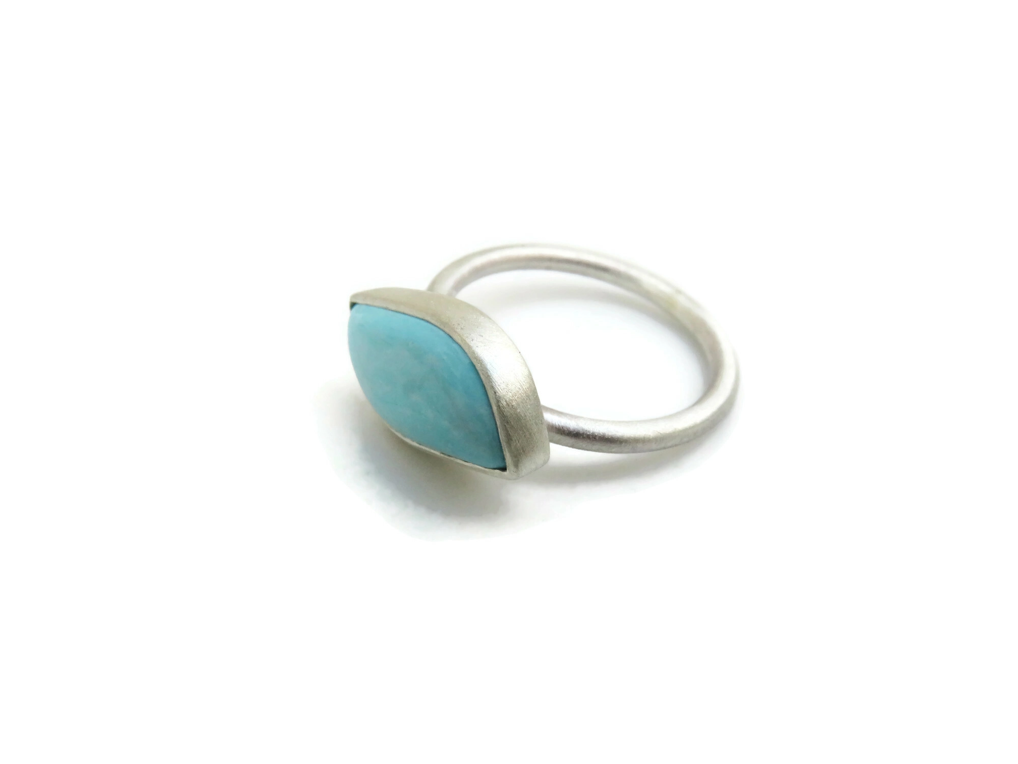 Natural Turquoise Matte Silver Ring