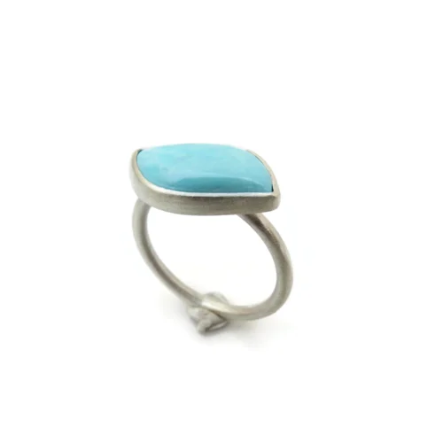 Natural Turquoise Matte Silver Ring
