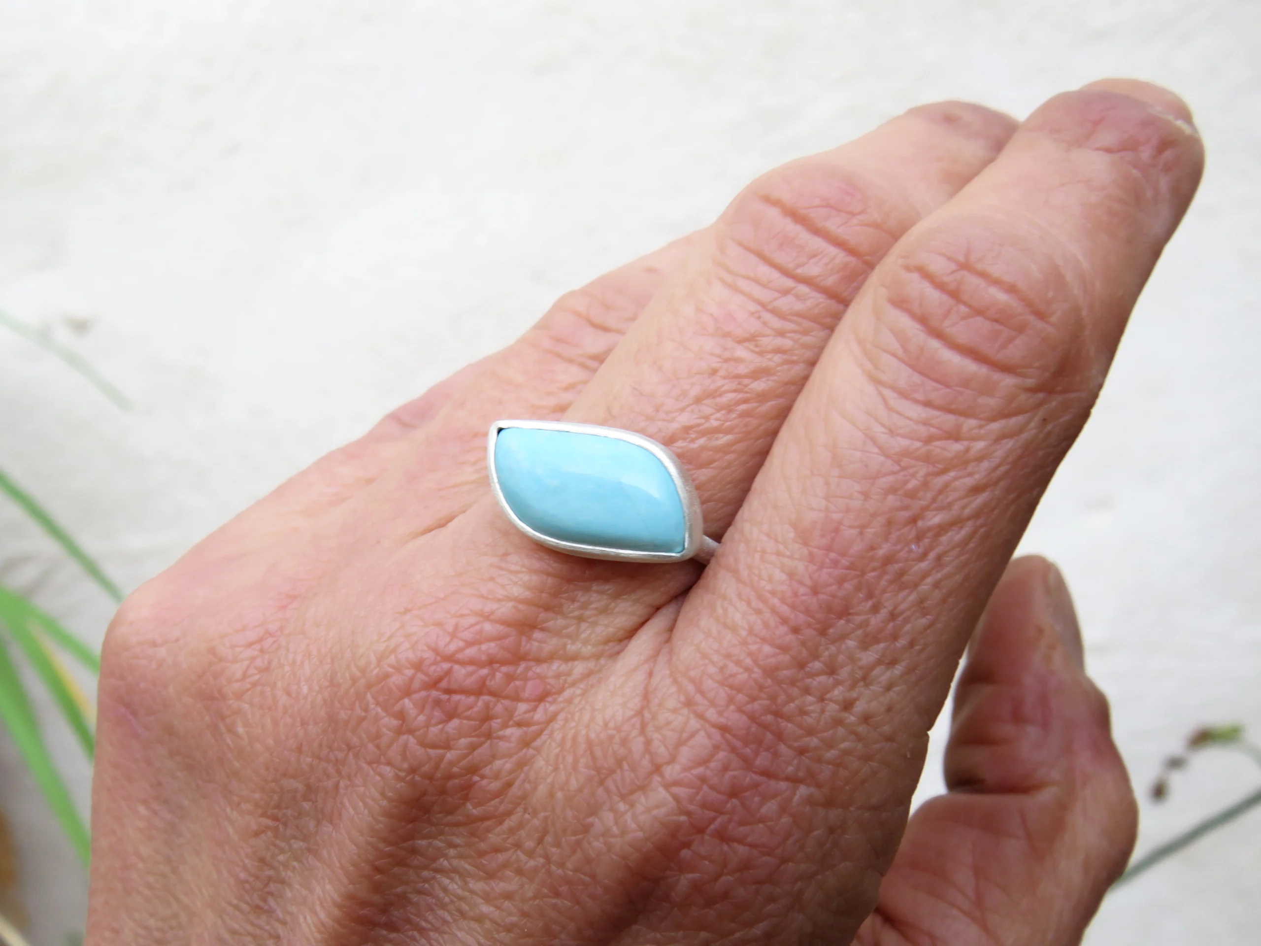 Natural Turquoise Matte Silver Ring