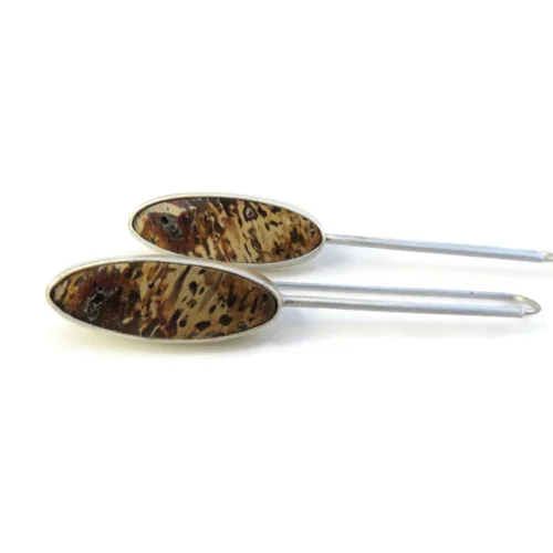 Petrified Palmwood Long Silver Earrings