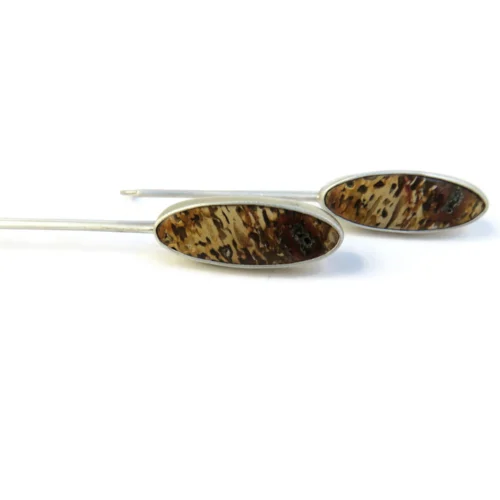 Petrified Palmwood Long Silver Earrings