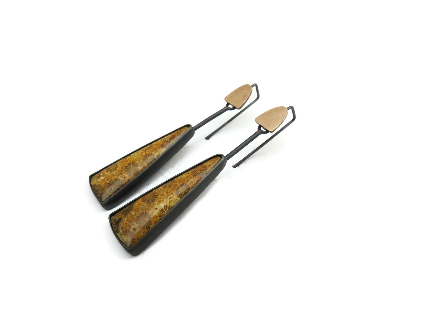 Fossil Coral Earrings in Oxidized silver and Gold