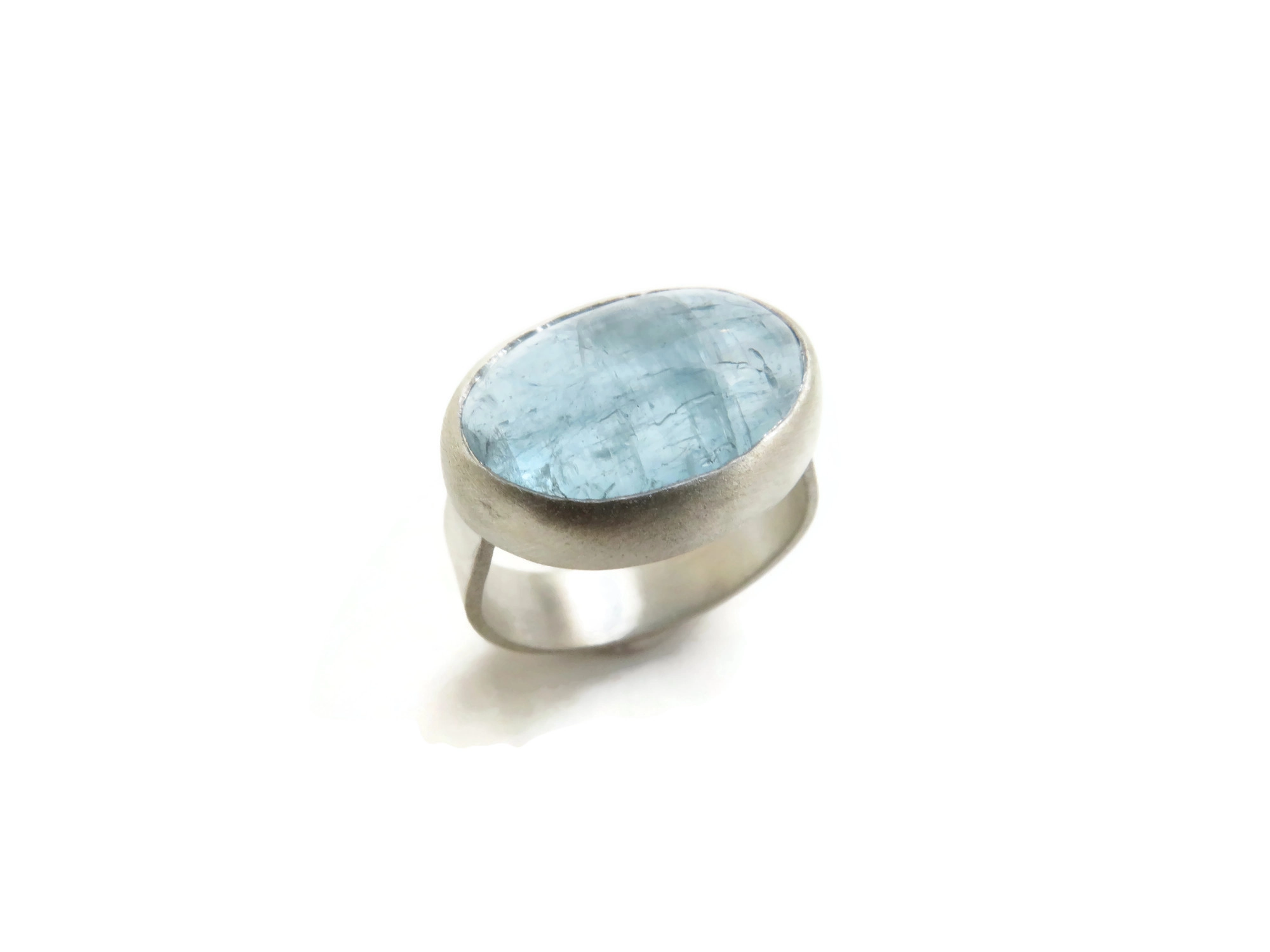 Unique Natural Aquamarine Silver Ring