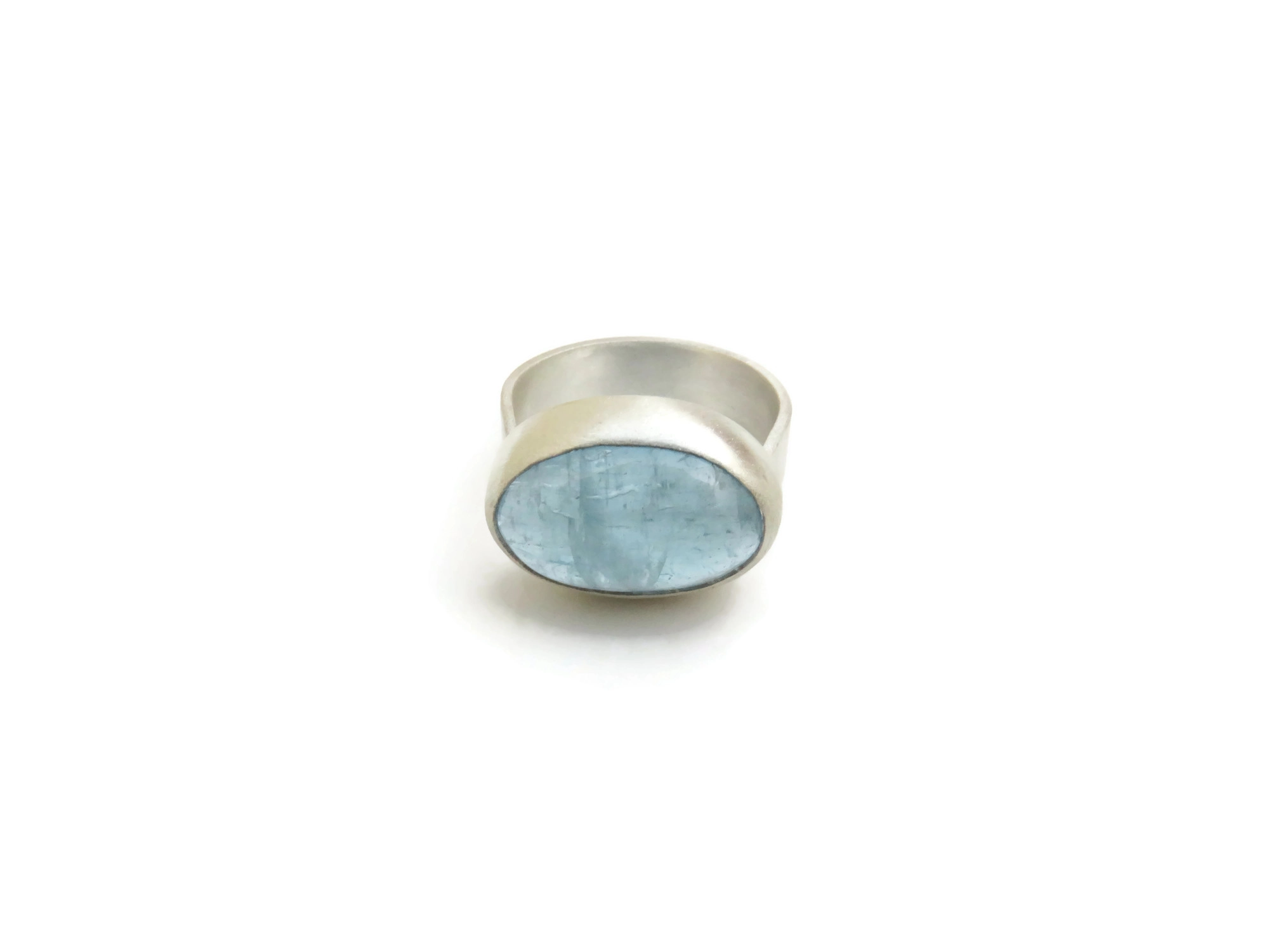 Unique Natural Aquamarine Silver Ring