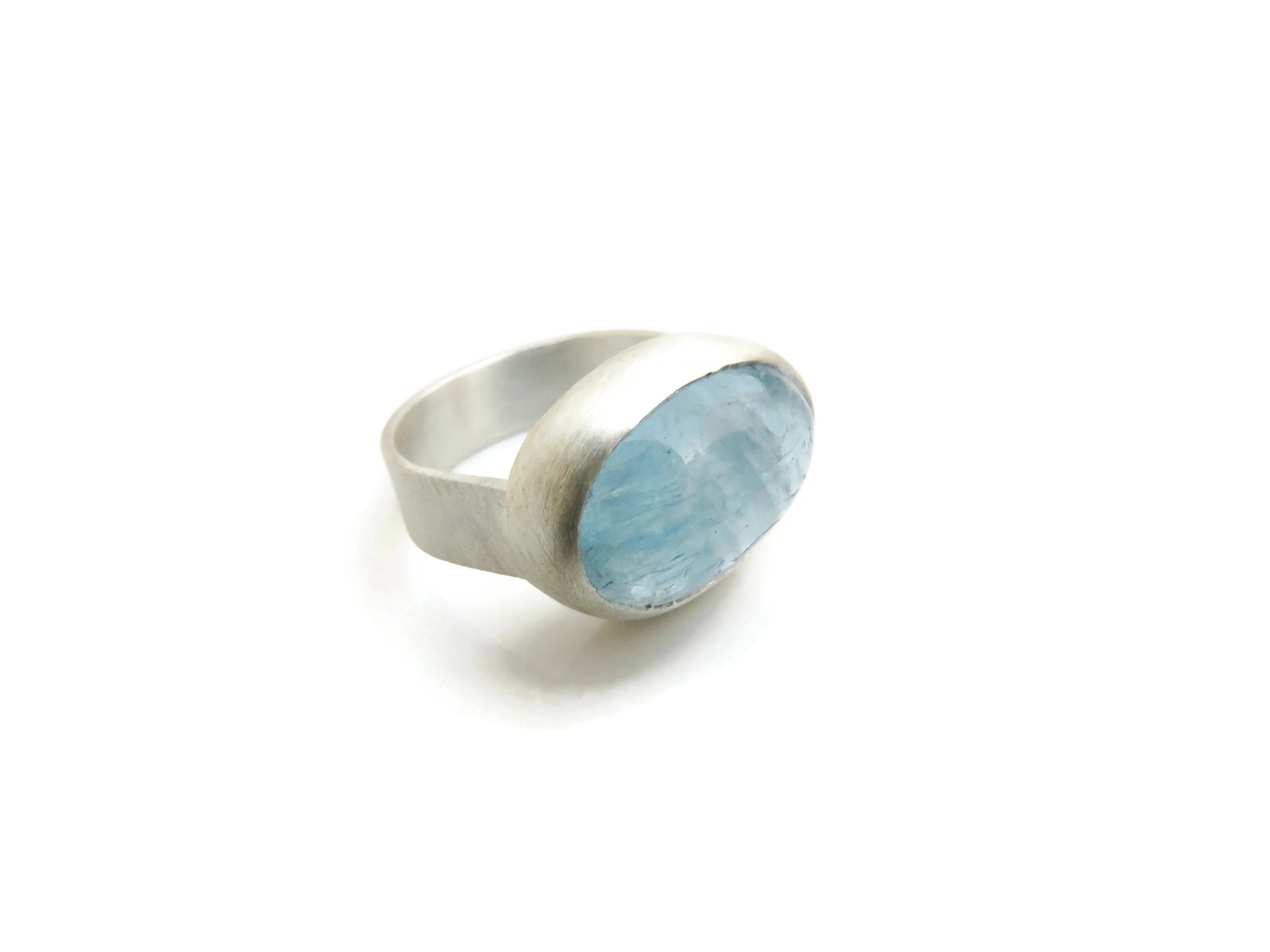 Unique Natural Aquamarine Silver Ring