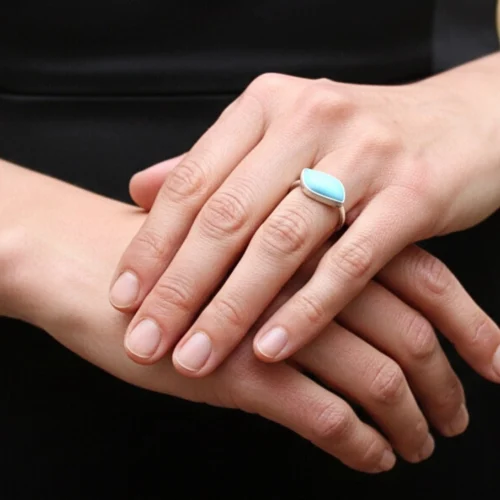 Natural Turquoise Matte Silver Ring