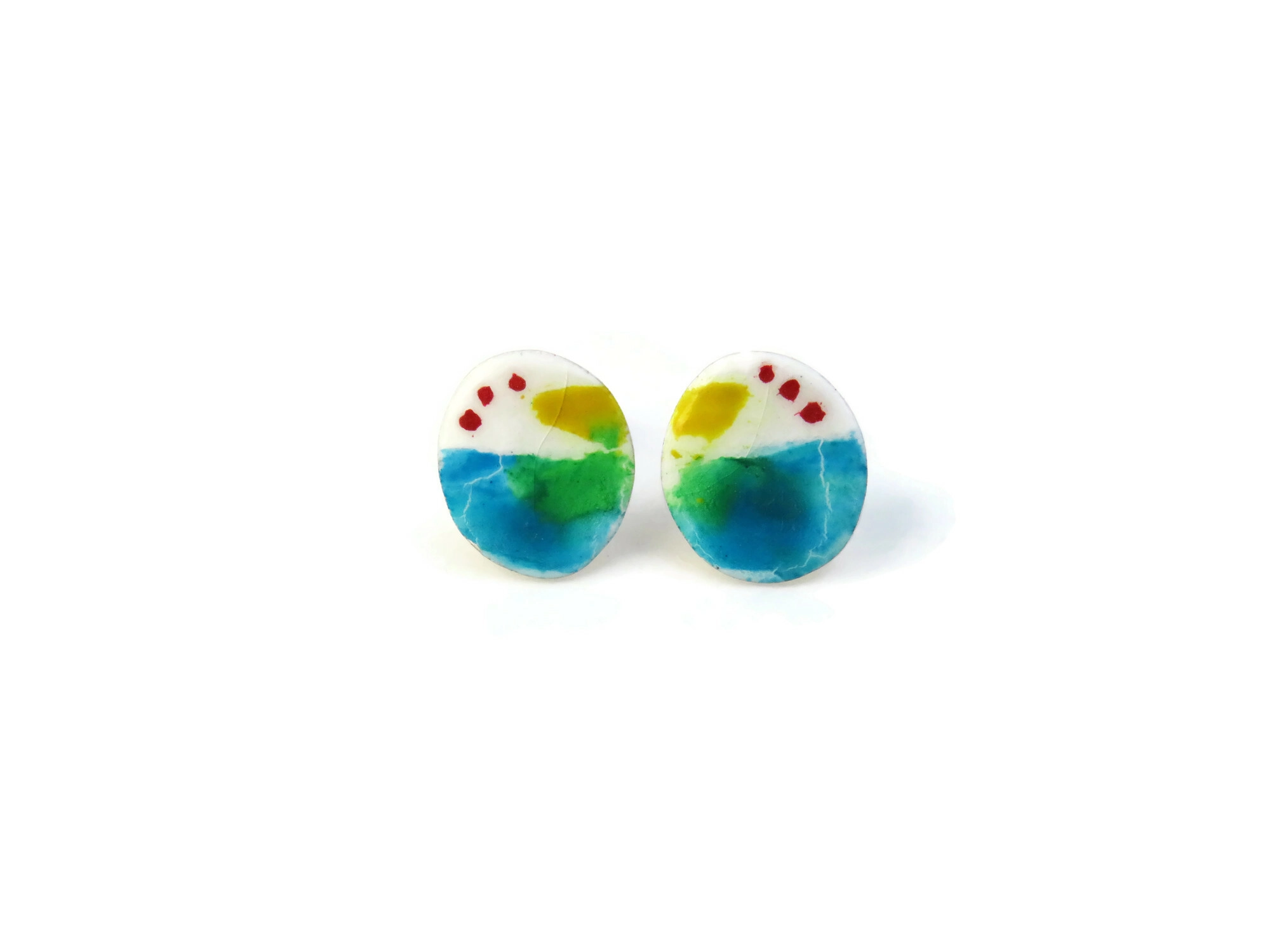 Hand-Painted Enamel Silver Stud Earrings