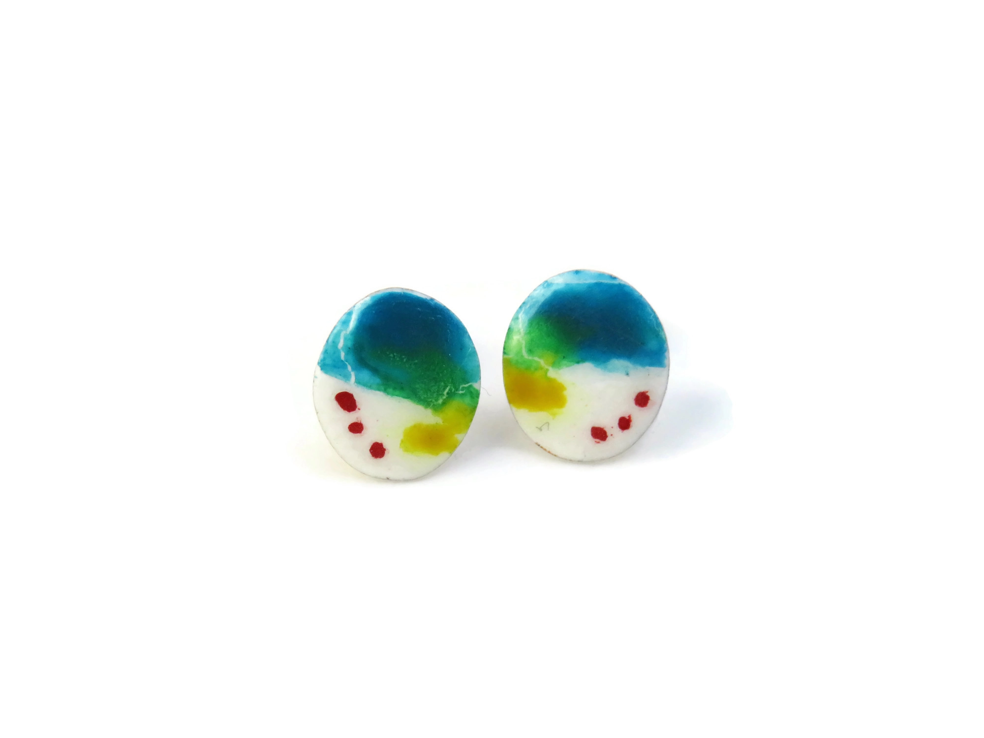 Hand-Painted Enamel Silver Stud Earrings