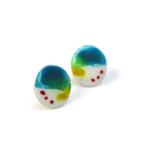 Hand-Painted Enamel Silver Stud Earrings
