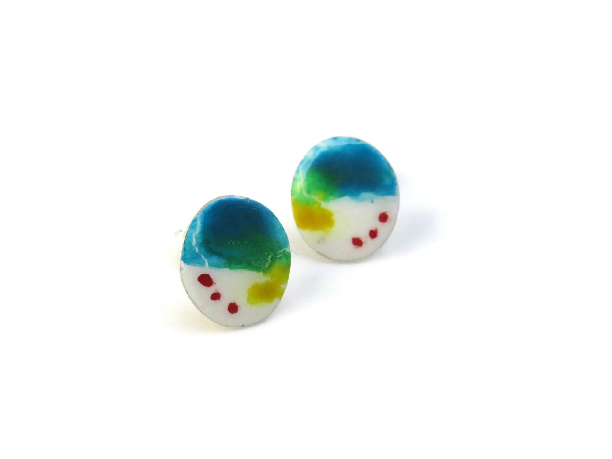 Hand-Painted Enamel Silver Stud Earrings