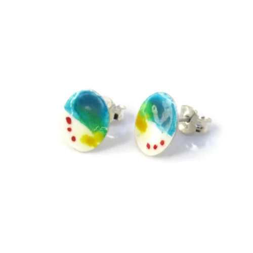 Hand-Painted Enamel Silver Stud Earrings