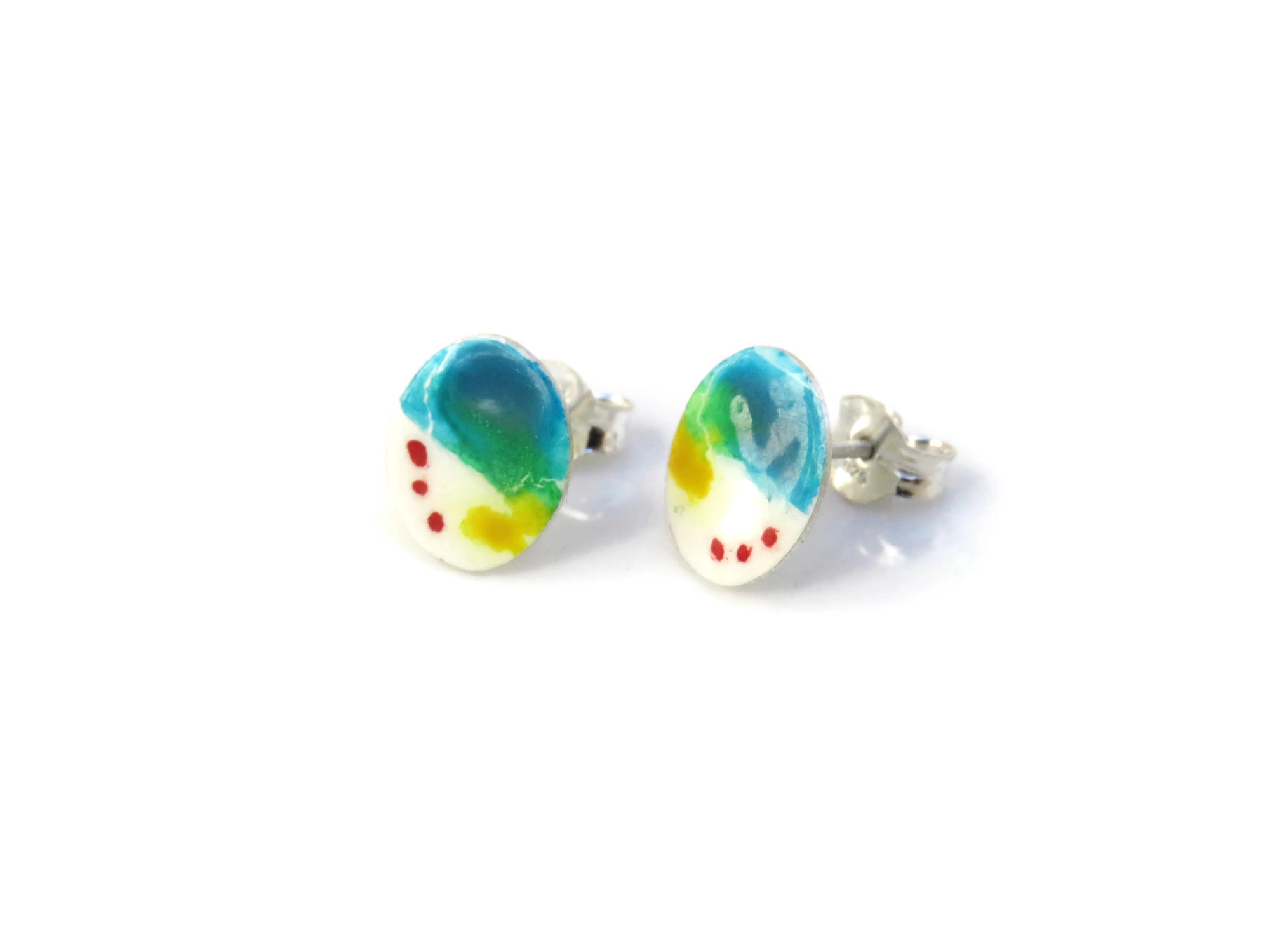 Hand-Painted Enamel Silver Stud Earrings