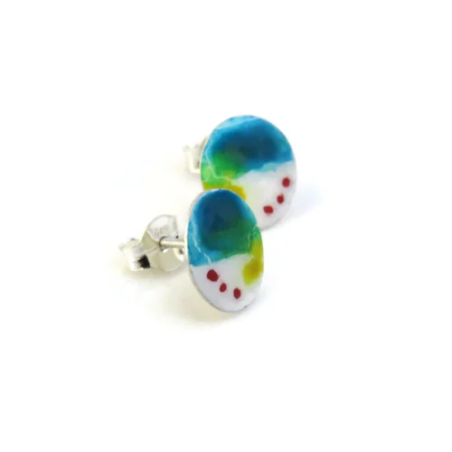 Hand-Painted Enamel Silver Stud Earrings