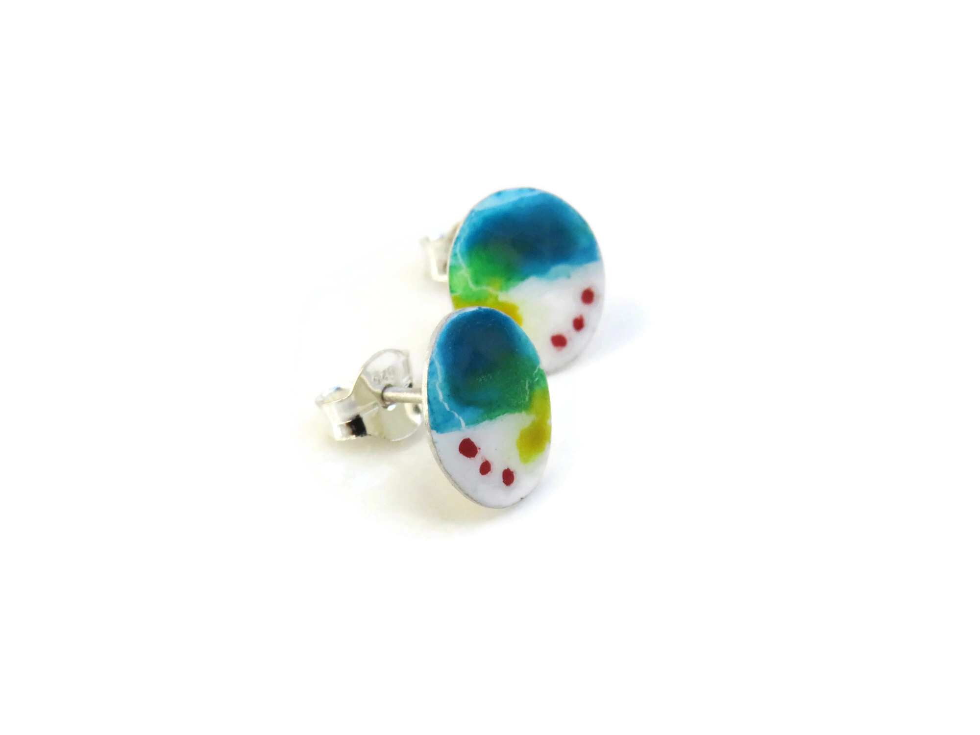 Hand-Painted Enamel Silver Stud Earrings