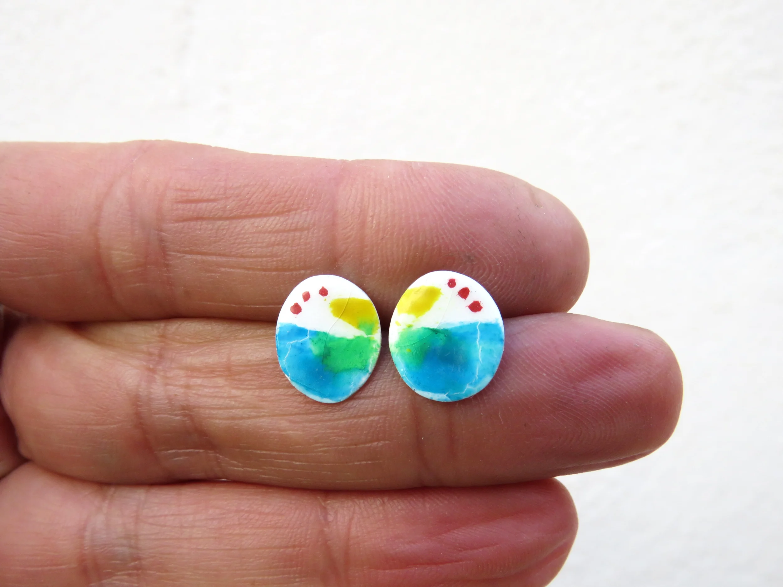 Hand-Painted Enamel Silver Stud Earrings