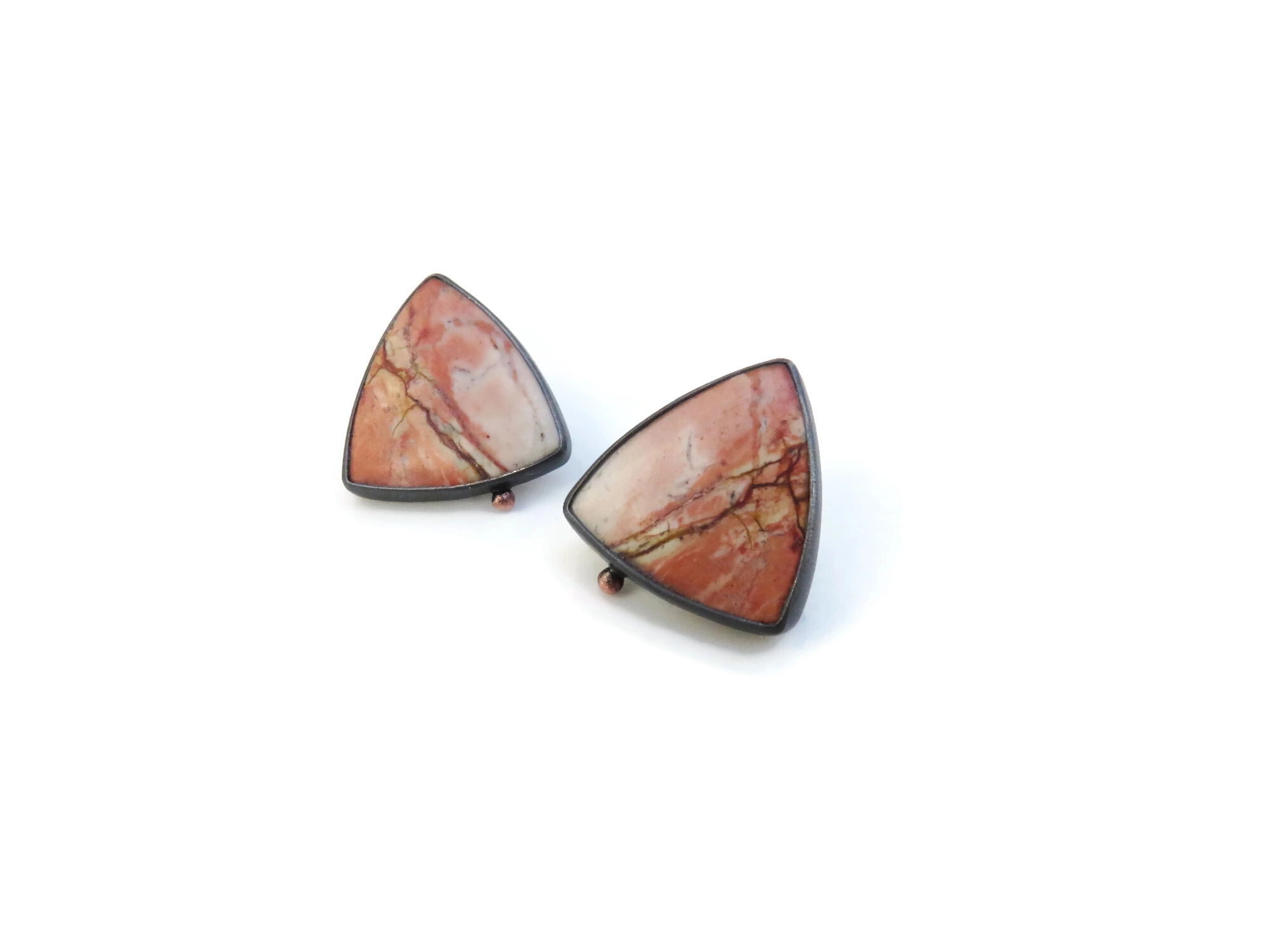 Polychrome Jasper Oxidized Silver Stud Earrings