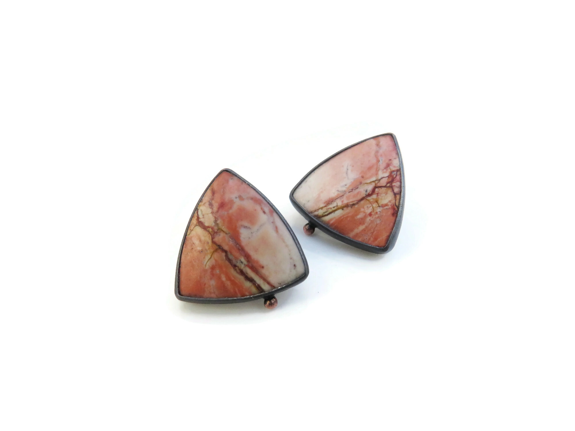 Polychrome Jasper Oxidized Silver Stud Earrings