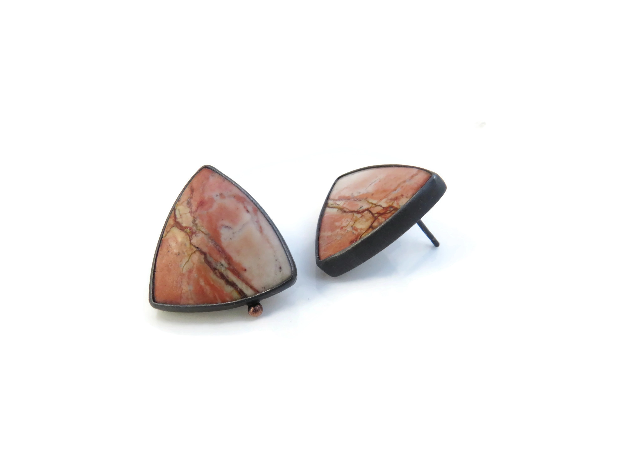 Polychrome Jasper Oxidized Silver Stud Earrings