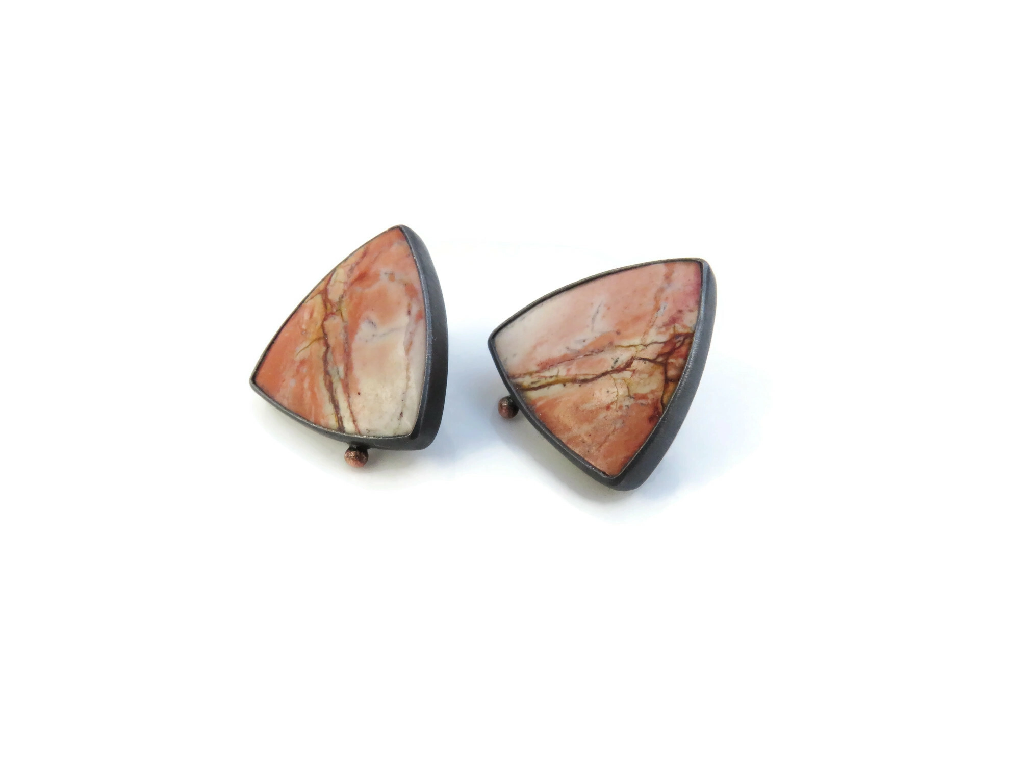 Polychrome Jasper Oxidized Silver Stud Earrings