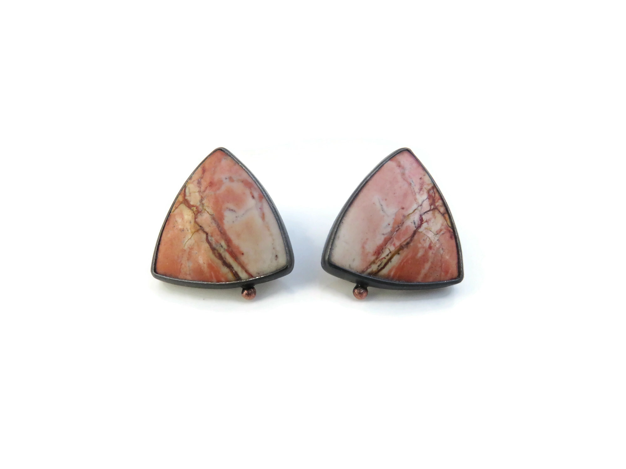 Polychrome Jasper Oxidized Silver Stud Earrings