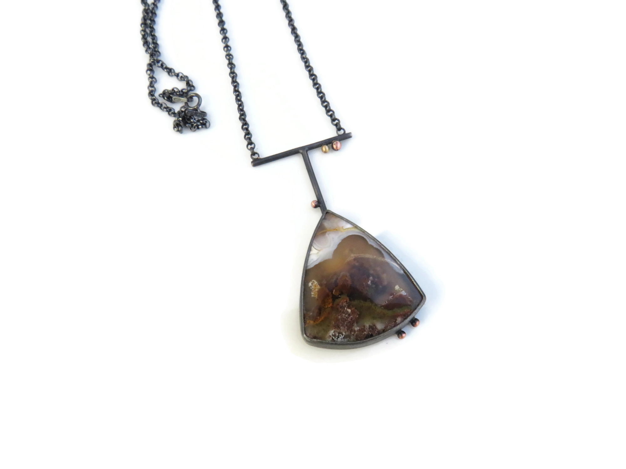 Triangular Agate Oxidized Silver Necklace