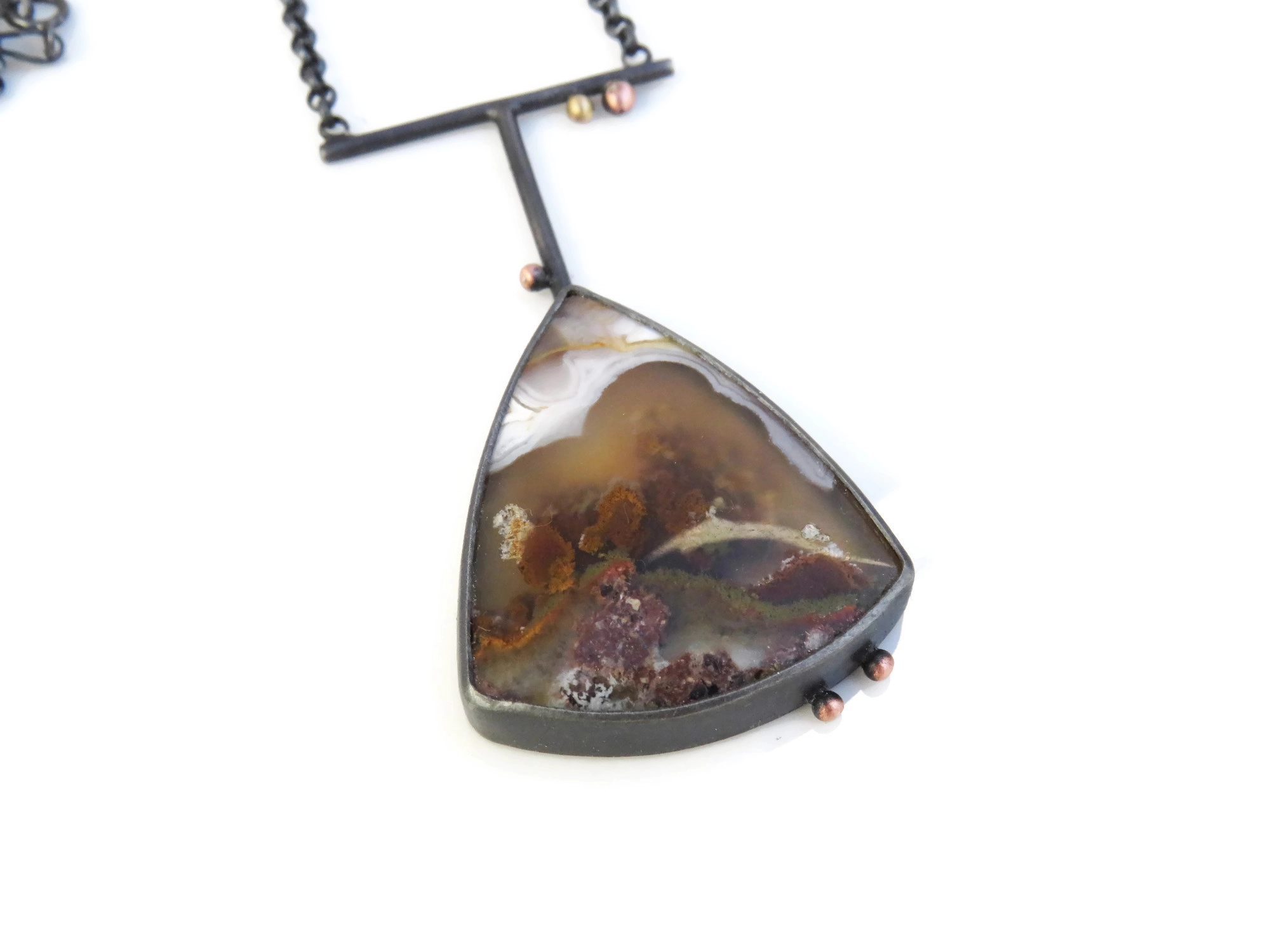 Triangular Agate Oxidized Silver Necklace