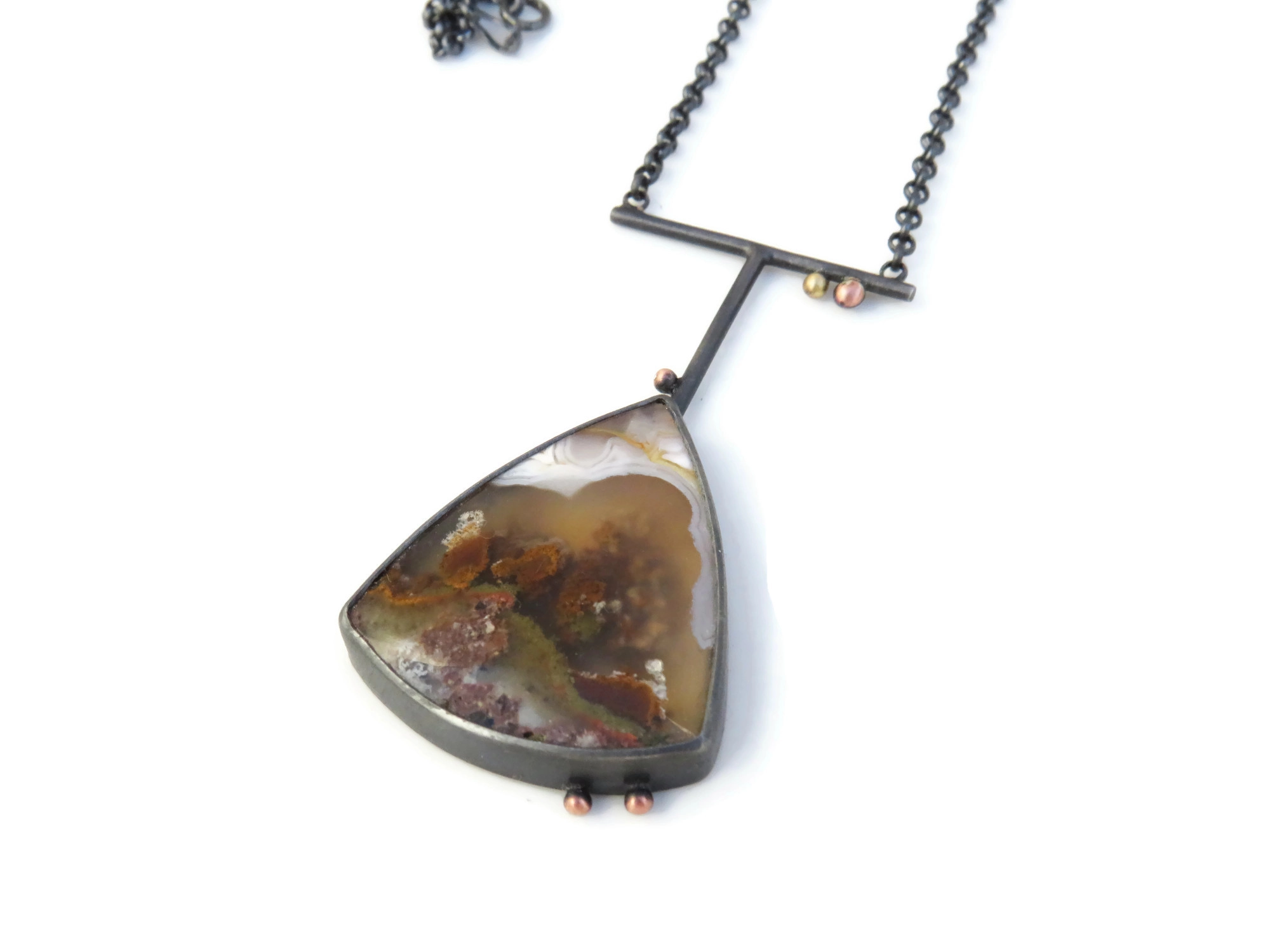 Triangular Agate Oxidized Silver Necklace