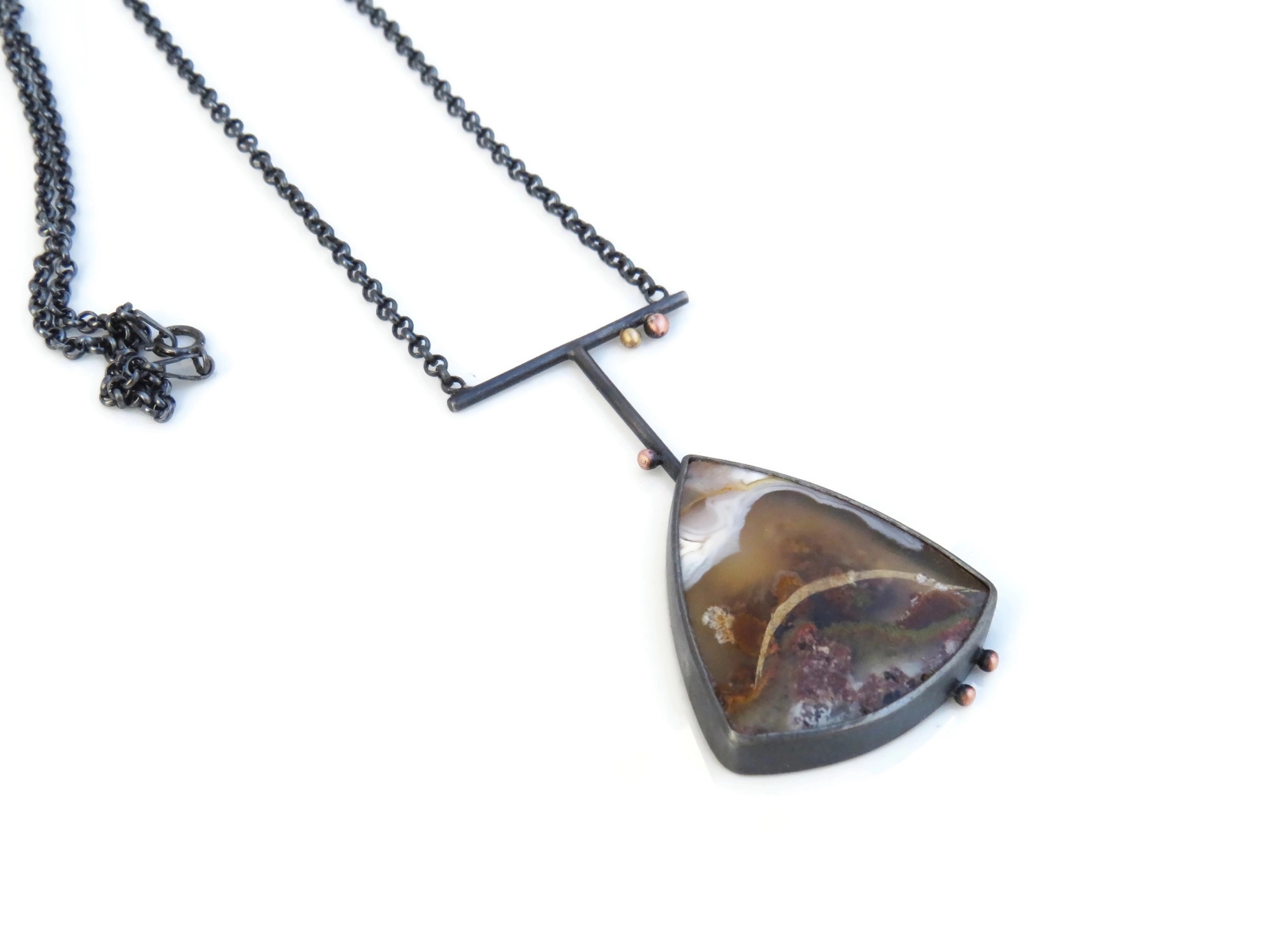 Triangular Agate Oxidized Silver Necklace